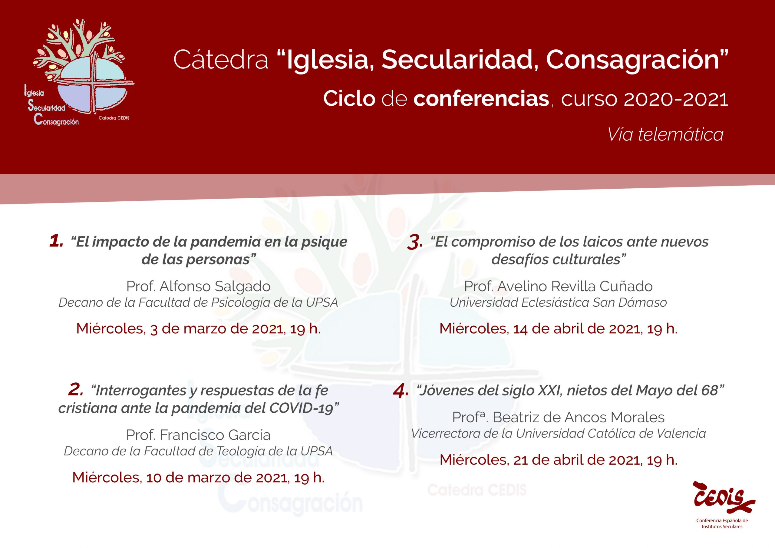 Ciclo de Conferencias 2020-2021. Cátedra «Iglesia, Secularidad,  Consagración» – Conferencia Española de Institutos Seculares